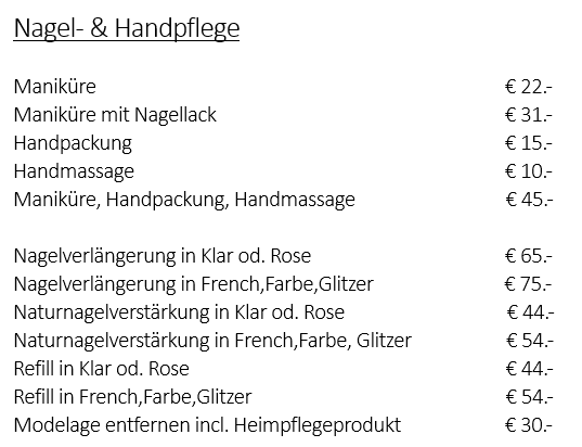 Preise Nagelpflege und Fußpflege 02.03.23